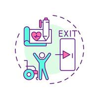 Discharge planning multi color concept icon. Patient leaving healthcare facility. Hospital bed management. Round shape line illustration. Abstract idea. Graphic design. Easy to use in brochure vector