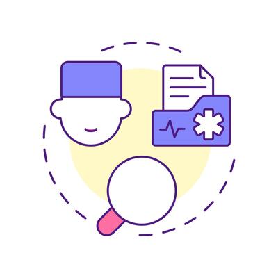 Medical record review multi color concept icon. Patient documentation control. Utilization management benefit. Round shape line illustration. Abstract idea. Graphic design. Easy to use in brochure