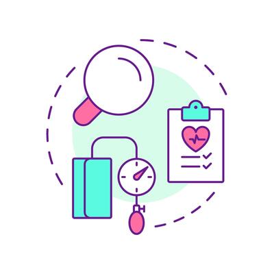 Retrospective review multi color concept icon. After treatment checkup. Type of utilization management. Round shape line illustration. Abstract idea. Graphic design. Easy to use in brochure