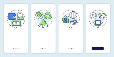 Benefits of sharing economy onboarding mobile app screen. Walkthrough 4 steps editable graphic instructions with linear concepts. UI, UX, GUI template vector