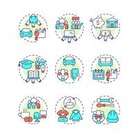 Sharing economy multi color concept icons. System of goods and services exchange. Resources management. Icon pack. Round shape illustrations for presentation. Abstract idea vector