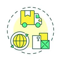 Distribution multi color concept icon. Products reaching destinations efficiently. Circular economy. Round shape line illustration. Abstract idea. Graphic design. Easy to use in infographic vector