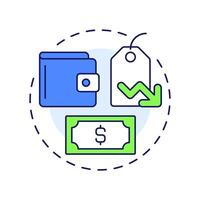 Low costs for users multi color concept icon. Access to cheaper goods. Benefit of sharing economy. Round shape line illustration. Abstract idea. Graphic design. Easy to use in presentation vector