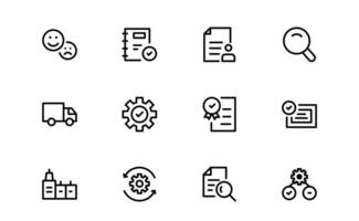 Quality Control Icon Set - Modern, and Versatile Line Art Illustrations for Business, Manufacturing, and Product Assurance Needs vector