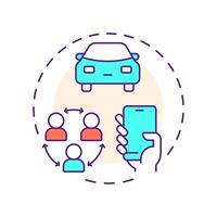 Ridesharing and carsharing multi color concept icon. Reduce vehicle ownership. Sharing economy model. Round shape line illustration. Abstract idea. Graphic design. Easy to use in presentation vector