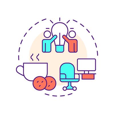 Coworking spaces multi color concept icon. Collaborative workplaces rent. Sharing economy model. Round shape line illustration. Abstract idea. Graphic design. Easy to use in presentation