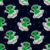 alien and ufo seamless pattern background vector