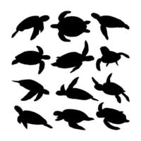 set of sea turtle silhouette vector