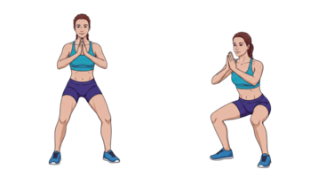 A woman doing squats in different positions on transparent background png