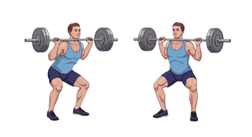 Two men are doing squats with barbells png