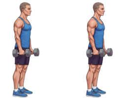 A man is doing dumbbell curls with one arm png