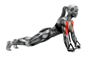A woman doing a push up on a black background png