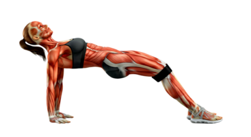 A woman doing a push up on a black background png