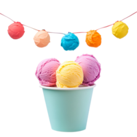 3D Vibrant Powder Ice Cream Cone On Transparent Background png