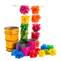 3D Hanging Colorful Pails With Ribbons On Transparent Background png