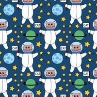 Space Seamless Pattern with Cute cat astronaut with flag, Planets and Stars, Constellation. Background for Kids Design. Flat Illustration. vector