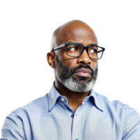 A man with glasses and a beard looking up png