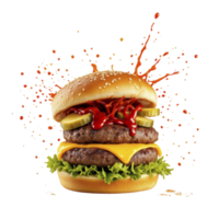 A hamburger with ketchup and mustard on it png