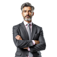 A man in a suit and tie standing with his arms crossed png