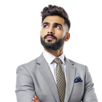 A man with a beard and suit looking up png