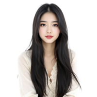 A woman with long hair and a white blouse png