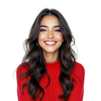 Smiling woman in red sweater png