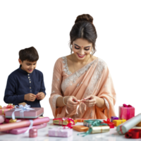 A woman and a boy are sitting at a table png
