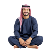 Arab man sitting on the floor isolated on black background png