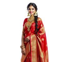 A beautiful woman in a red sari png