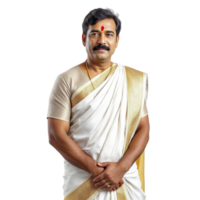 A man in a white sari standing with his hands on his hips png