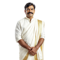 A man in a white sari standing with his arms crossed png