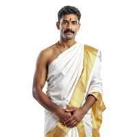 A man in a white sari with gold trim png