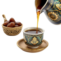 A cup of coffee being poured into a saucer png
