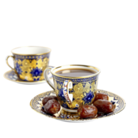 A cup and saucer with dates on them png