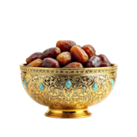 Golden bowl with dates on a black background png