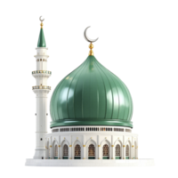 A green and white mosque with a crescent moon on top png