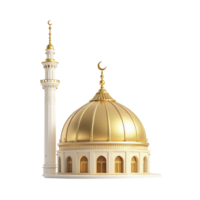 A golden mosque with a dome and minarets png