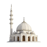 A white mosque with a large dome and two minarets png