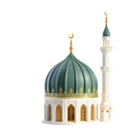 A white and green mosque with a dome png
