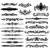 Set of text divider in black collection. Vintage and retro element design. Ornament minimal tattoo. vector