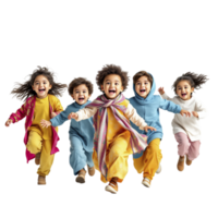 Group of children running in colorful clothes png
