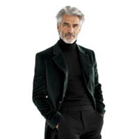 A man in a green suit and black turtleneck png