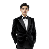 A man in a black tuxedo posing for a photo png