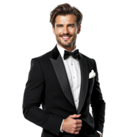 A man in a tuxedo poses for a photo png