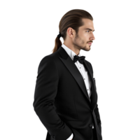 A man in a tuxedo with a ponytail png