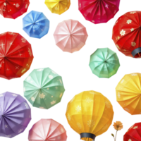 A group of colorful paper lanterns on a black background png