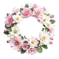 A wreath of pink and white flowers on a black background png