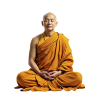 A monk sitting in meditation pose on a black background png