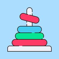 Stacking Toy Flat design style, colorful ring tower toy with a white base, representing early childhood play, ideal for toy shop ads, baby development designs, and learning visuals. vector