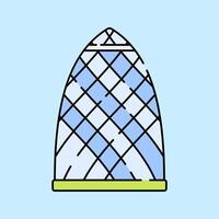 Gherkin Building Flat design style, modern London skyscraper with a glass facade, representing urban architecture, suitable for business content, real estate, and cityscape illustrations. vector